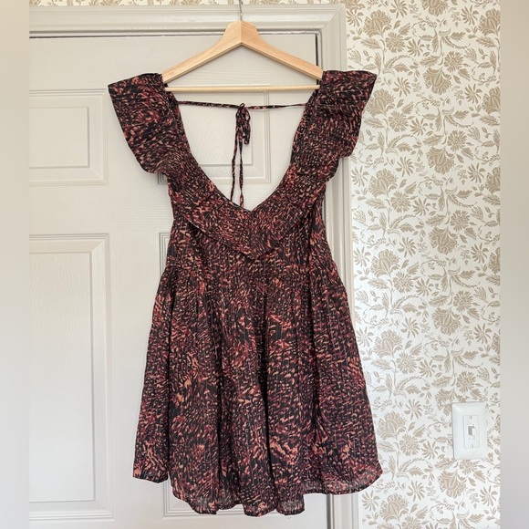 Anthropologie Open Back Ruffle Mini Dress | Size M | Boho Print - Picture 4 of 11